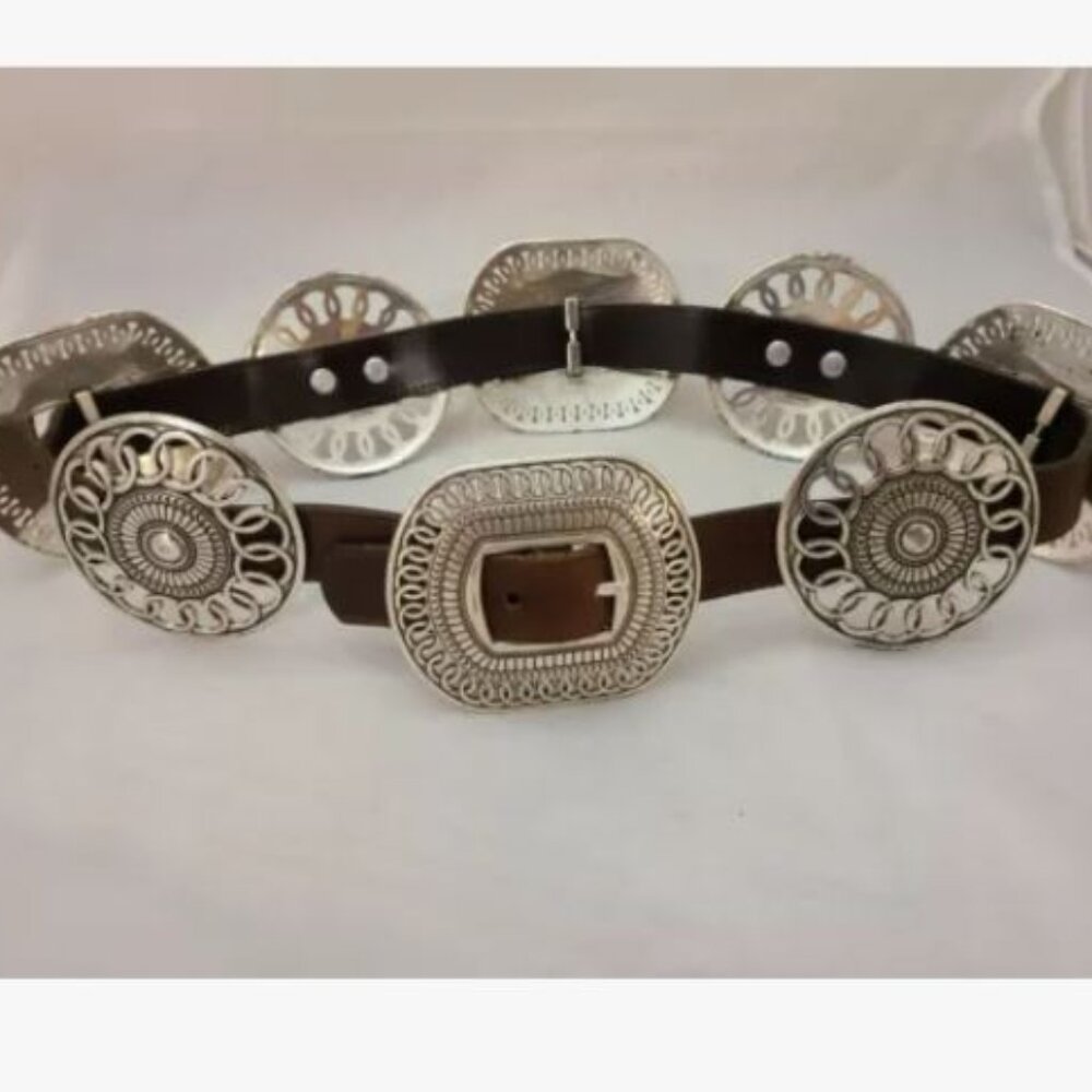 Concho Brown Leather Belt Sz Small